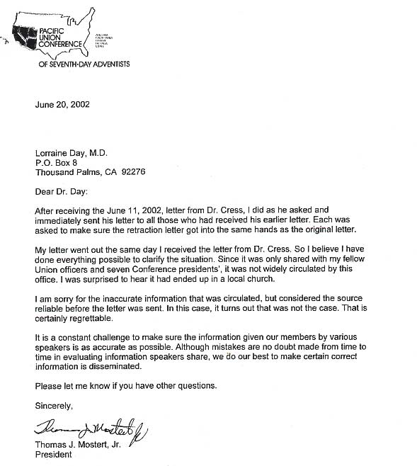 letter from elder mostert to dr day regarding retraction letter retraction letter